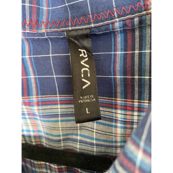 RVCA Mens Blue Shirt Large short sleeve button up cotton collared plaid - Picture 3 of 7